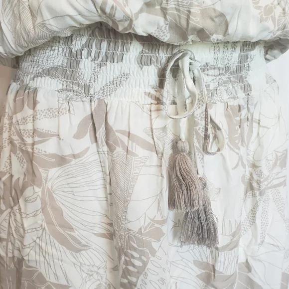 NWT Surf Gypsy Tan White Tropical Floral Strapless Slit Maxi Dress Swim Cover S - Picture 4 of 11